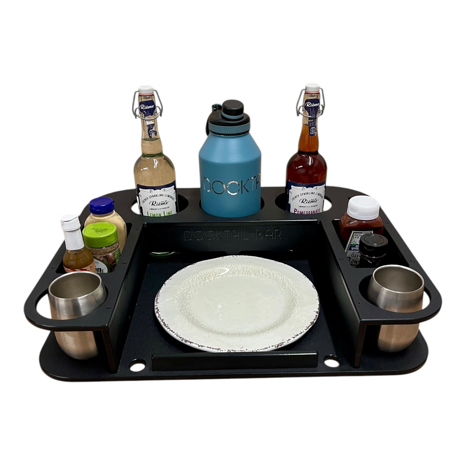 Midnight Series - Docktail Butler Boat Table with Adjustable Rod Holder Mount